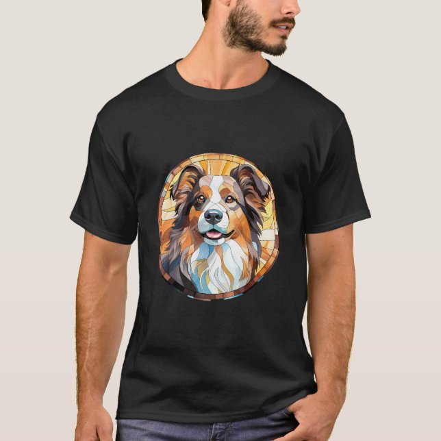 Sweet Stained Glass Border Collie Dog T-Shirt (Front)
