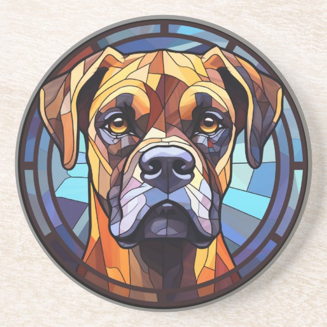 Sweet Stained Glass Boxer Dog Coaster (Front)