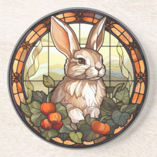 Sweet Stained Glass Bunny Rabbit Coaster