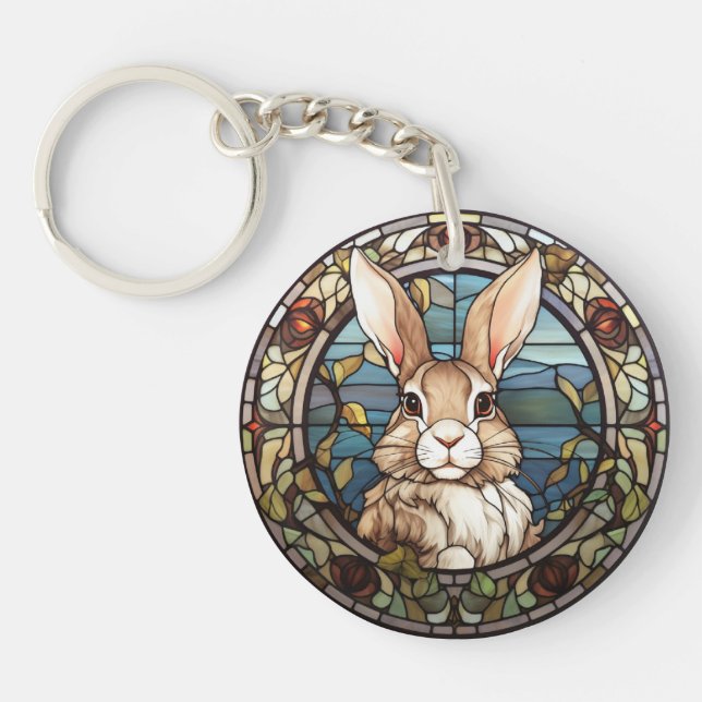 Sweet Stained Glass Bunny Rabbit Key Ring (Front)