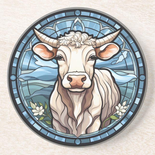 Sweet Stained Glass Cattle Cow Coaster (Front)