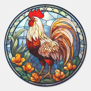 Sweet Stained Glass Chickens Rooster Classic Round Sticker