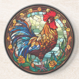 Sweet Stained Glass Chickens Rooster  Coaster