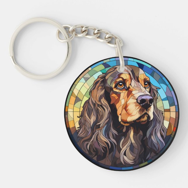 Sweet Stained Glass Cocker Spaniel Dog Key Ring (Front)