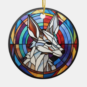 Sweet Stained Glass Coyote Ceramic Ornament