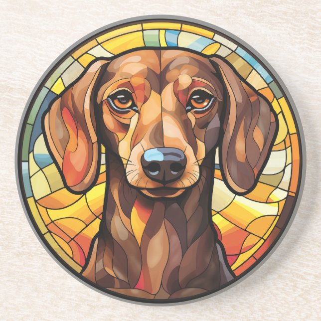 Sweet Stained Glass Dachsund Dog Coaster (Front)