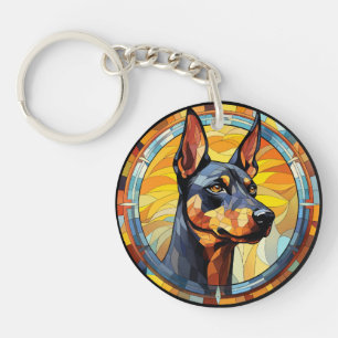 Sweet Stained Glass Doberman Pinscher Dog Key Ring