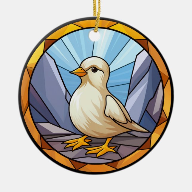 Sweet Stained Glass Dog Baby Chick Ceramic Ornament (Front)