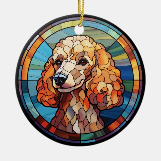 Sweet Stained Glass Dog Poodle Ceramic Ornament (Front)