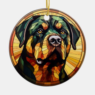 Sweet Stained Glass Dog Rottweiler Ceramic Ornament