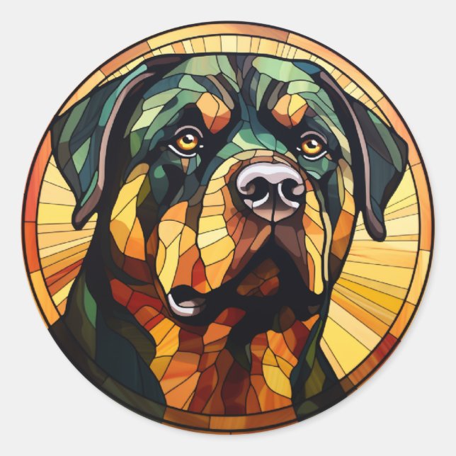 Sweet Stained Glass Dog Rottweiler Classic Round Sticker (Front)