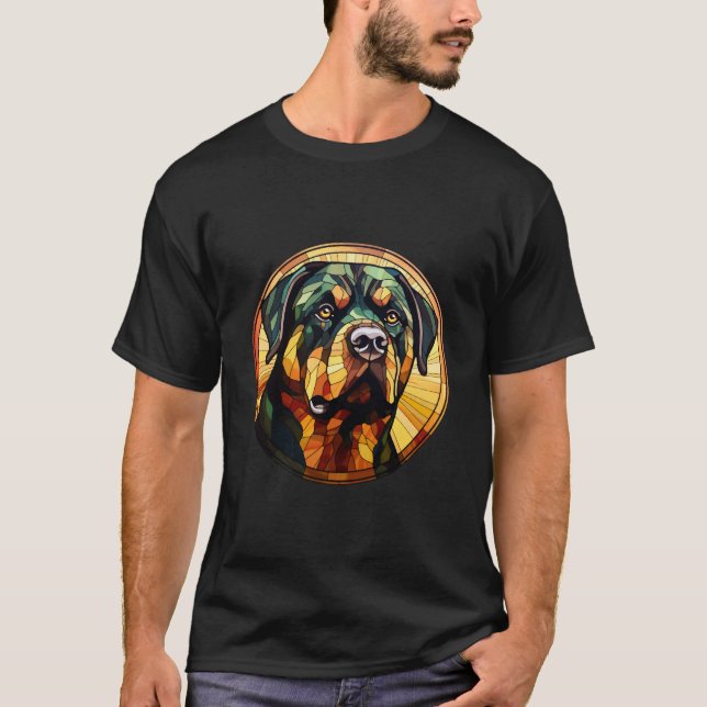 Sweet Stained Glass Dog Rottweiler T-Shirt (Front)