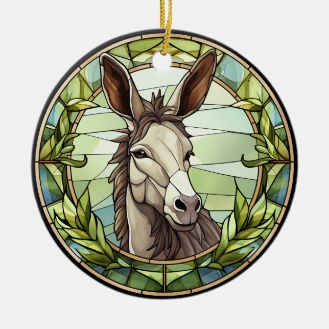 Sweet Stained Glass Donkey Ceramic Ornament (Front)