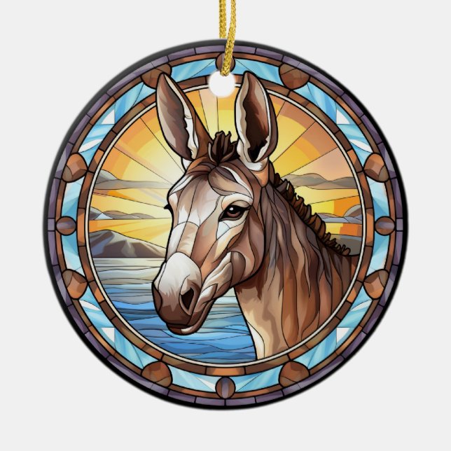 Sweet Stained Glass Donkey Ceramic Ornament (Front)