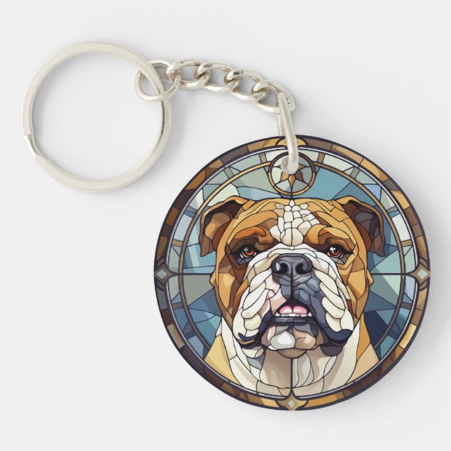 Sweet Stained Glass English Bulldog Key Ring (Front)