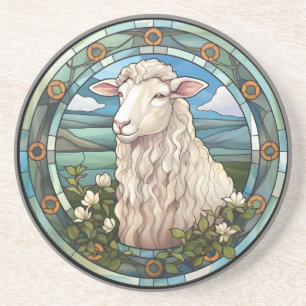Sweet Stained Glass Farm Sheep Lamb Coaster