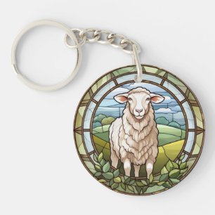 Sweet Stained Glass Farm Sheep Lamb Key Ring