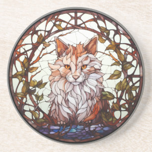 Sweet Stained Glass Forest Cat Coaster