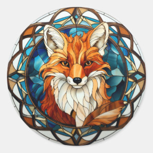 Sweet Stained Glass Forest Fox Classic Round Sticker