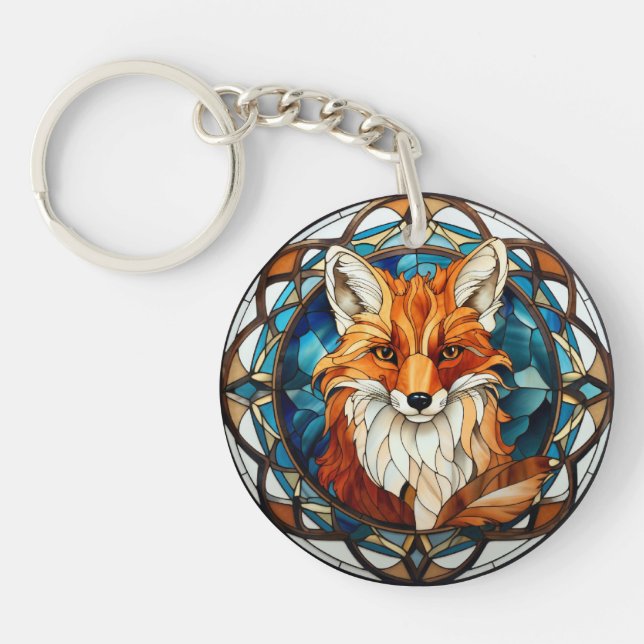 Sweet Stained Glass Forest Fox Key Ring (Front)