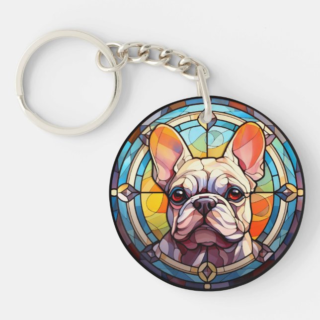 Sweet Stained Glass French Bulldog Key Ring (Front)