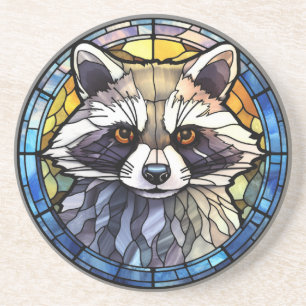 Sweet Stained Glass Frisky Racoon Coaster