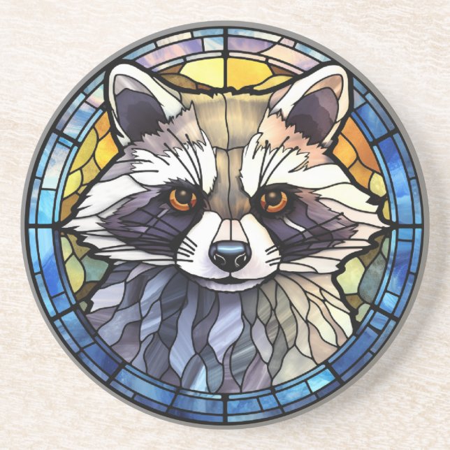 Sweet Stained Glass Frisky Racoon Coaster (Front)