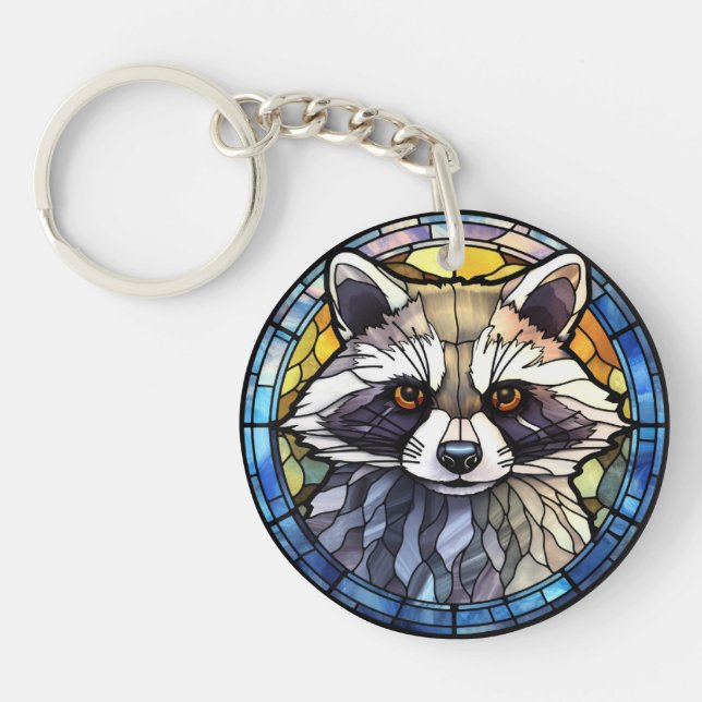 Sweet Stained Glass Frisky Racoon Key Ring (Front)