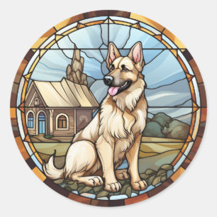Sweet Stained Glass German Shepherd Dog Classic Round Sticker