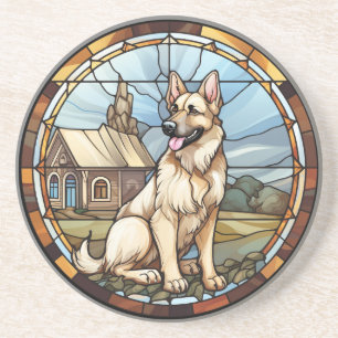 Sweet Stained Glass German Shepherd Dog Coaster