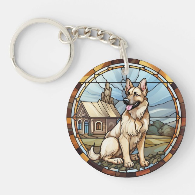 Sweet Stained Glass German Shepherd Dog Key Ring (Front)