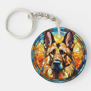 Sweet Stained Glass German Shepherd Dog Key Ring