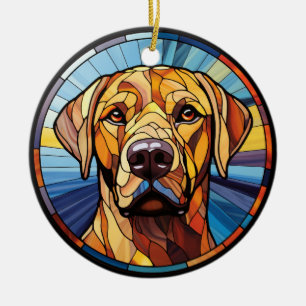 Sweet Stained Glass Golden Labrador Dog Ceramic Ornament