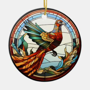 Sweet Stained Glass Golden Pheasant Ceramic Ornament