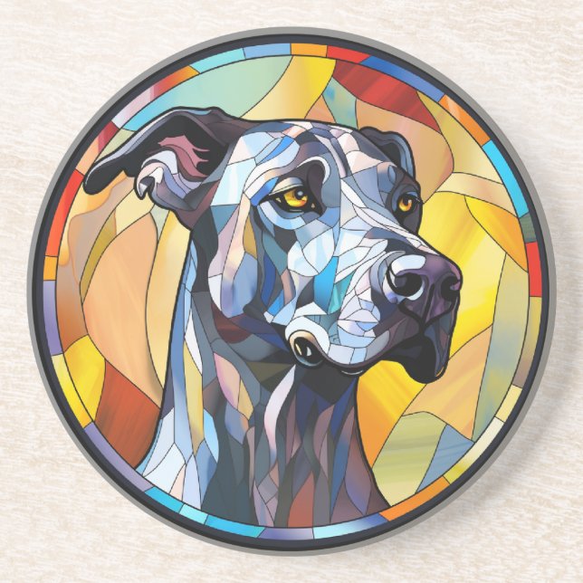 Sweet Stained Glass Great Dane Dog Coaster (Front)