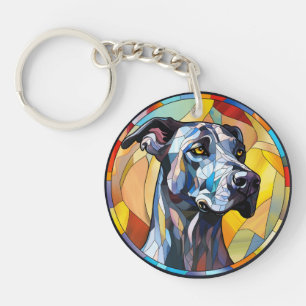 Sweet Stained Glass Great Dane Dog Key Ring