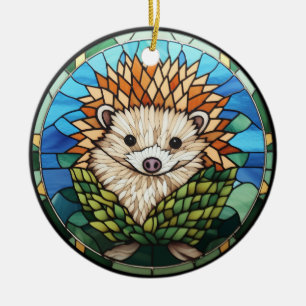 Sweet Stained Glass Hedgehog Ceramic Ornament