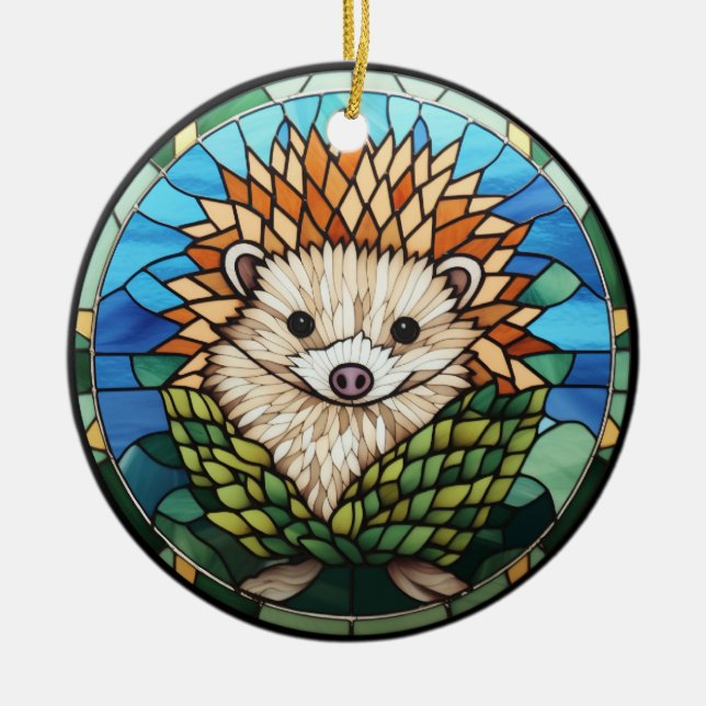 Sweet Stained Glass Hedgehog Ceramic Ornament (Front)