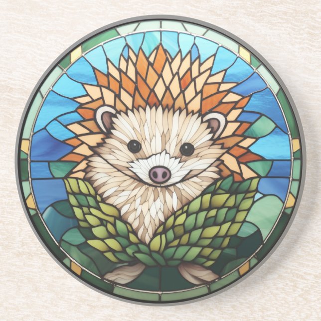 Sweet Stained Glass Hedgehog Coaster (Front)