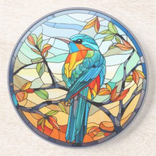 Sweet Stained Glass Kingfisher Bird Coaster