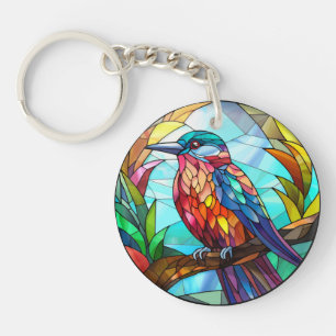 Sweet Stained Glass Kingfisher Bird Key Ring