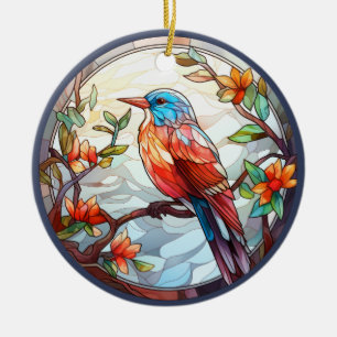 Sweet Stained Glass Kingfisher Ceramic Ornament