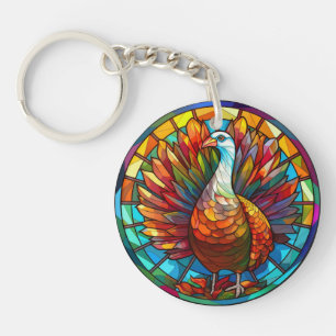 Sweet Stained Glass Magnificent Turkey Key Ring