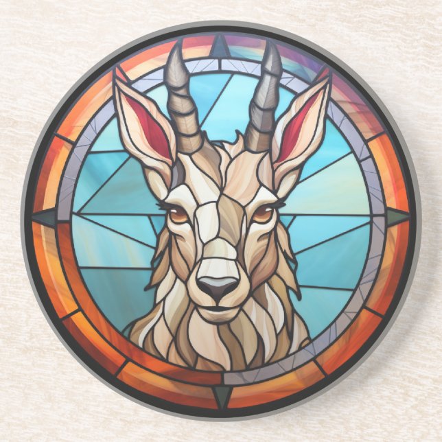 Sweet Stained Glass Mountain Goat Coaster (Front)