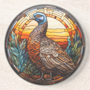 Sweet Stained Glass Pheasant Hen Coaster