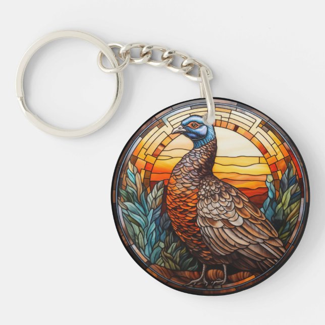 Sweet Stained Glass Pheasant Hen Key Ring (Front)