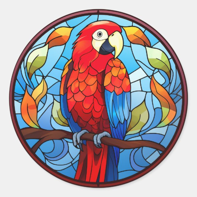 Sweet Stained Glass Scarlet Macaw Parrot Bird Classic Round Sticker (Front)