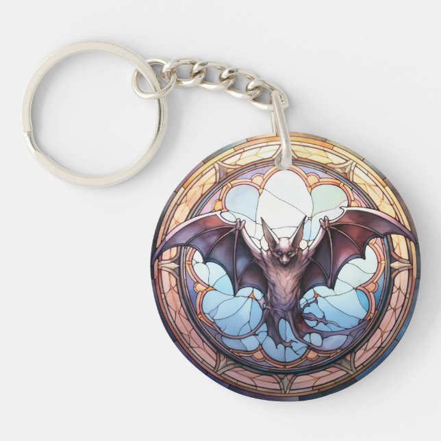Sweet Stained Glass Spooky Flying Bat Key Ring (Front)