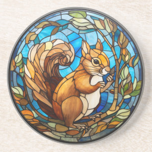 Sweet Stained Glass Squirrel Coaster