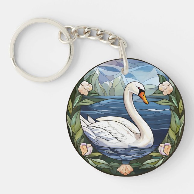 Sweet Stained Glass Swimming Swan Key Ring (Front)